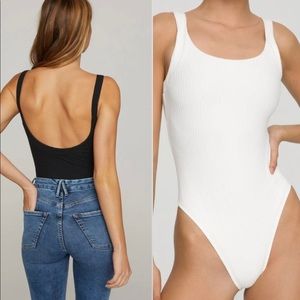 Two New GOOD AMERICAN RIBBED SCOOP BACK BODYSUITS - 1 in black 1 in white